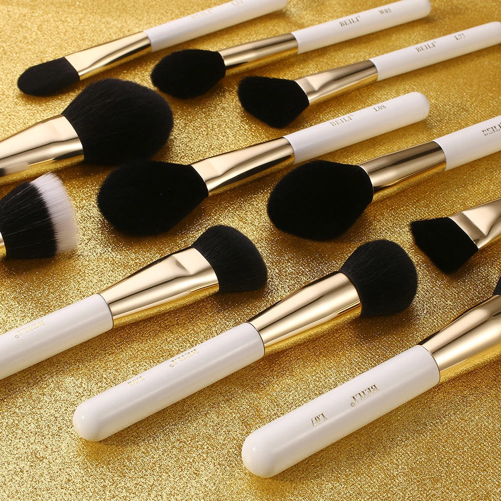 BEILI White Golden Makeup Brushes Set Professional Goat Hair Foundation Contour Bronzer Blush Kakubi Beauty brochas maquillaje