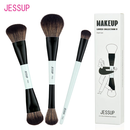 Jessup Face Makeup Brushes Set 2/3/5pcs,Double Ended Makeup Brush Foundation Contour Concealer, Cruelty -free, Bright Cyan T503