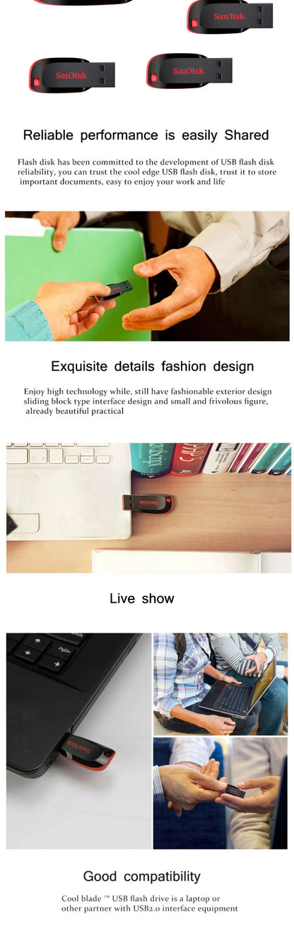 Sandisk Pendrive 128gb 64gb 32gb 16gb Mini USB Flash Drive 32 64 128 16 GB Pen Drive 2.0 USB Stick Disk on Key Memory For Phone