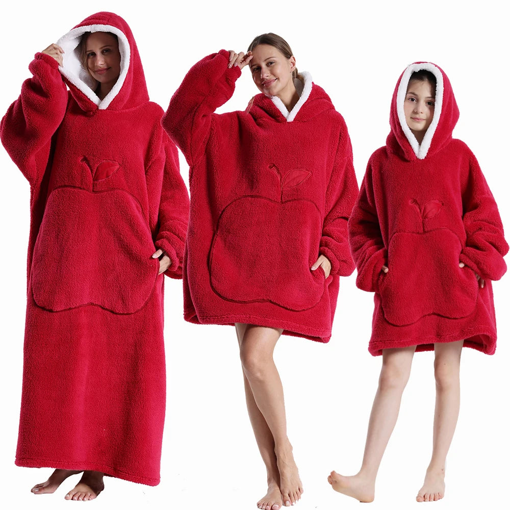 Men Women Oversized Blanket Hoodie - Extra Long Warm Soft Fleece Pullover with Long Flannel Sleeves