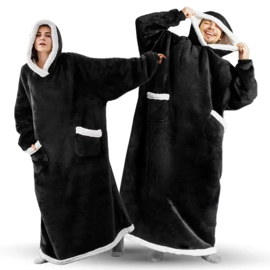 180cm Super Long Flannel Blanket Pyjamas with Sleeves Winter Hoodies Sweatshirt Women Men Pullover Fleece Giant Oversized Outdoor