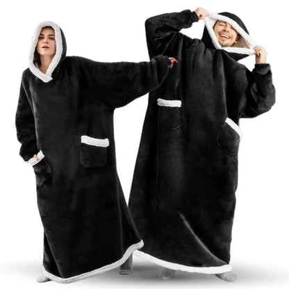 180cm Super Long Flannel Blanket Pyjamas with Sleeves Winter Hoodies Sweatshirt Women Men Pullover Fleece Giant Oversized Outdoor
