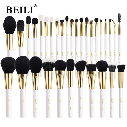 BEILI White Golden Makeup Brushes Set Professional Goat Hair Foundation Contour Bronzer Blush Kakubi Beauty brochas maquillaje