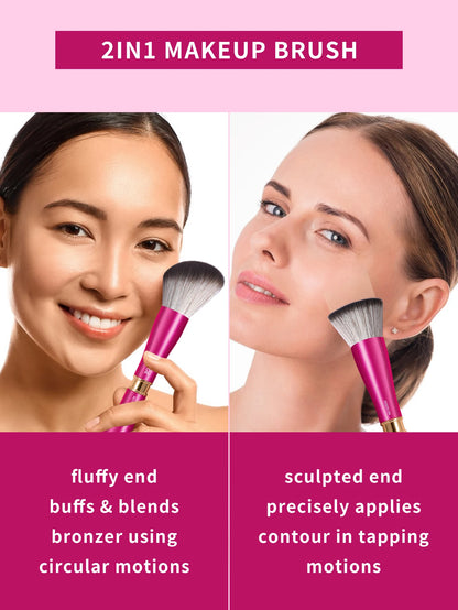 MAANGE Dual-ended Makeup Brush Flat Top Foundation Brush Angled Brush for Contour Mineral Powder Blush