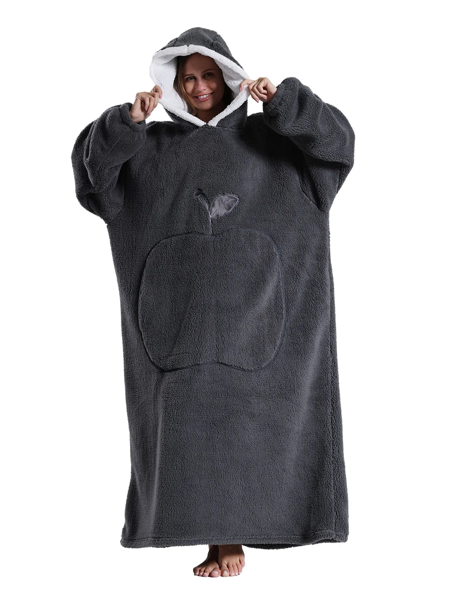 Adults Long Blanket with Sleeves Winter Hoodies Sweatshirt Plus Size Feminino Fleece Wearable Blanket Hoodie Oversized