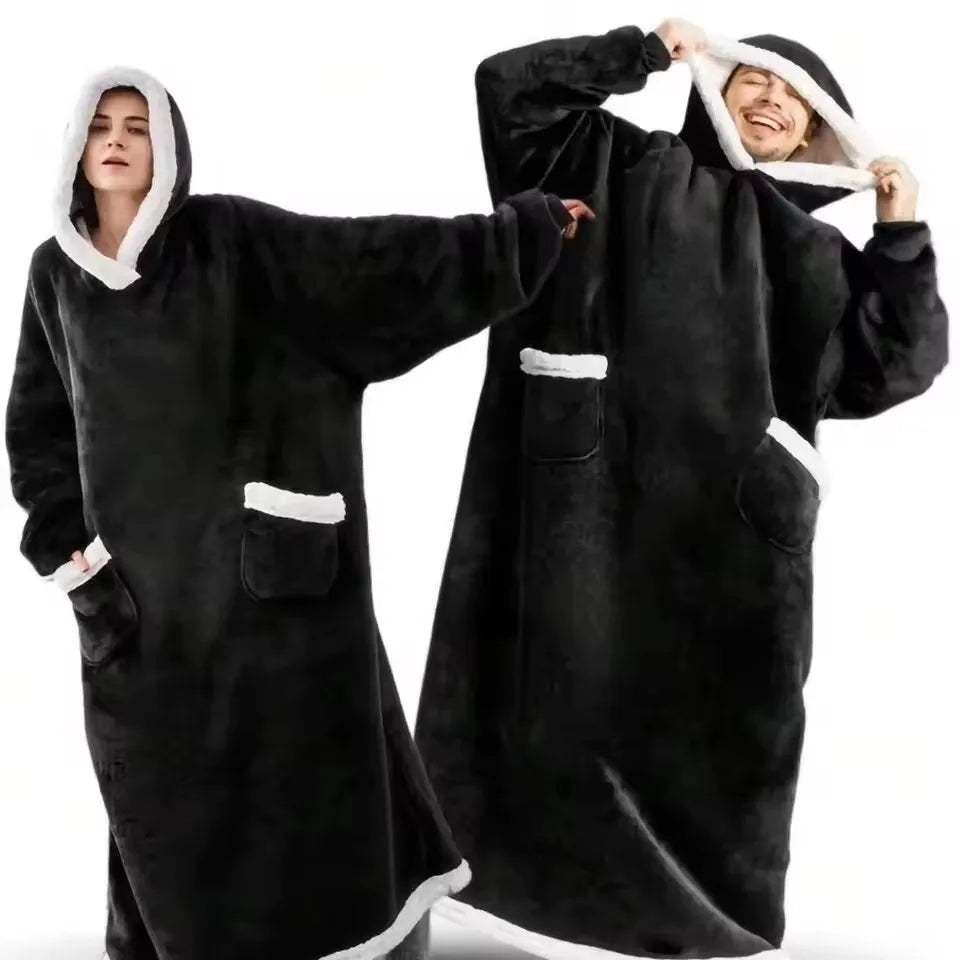 180cm Super Long Flannel Blanket Pyjamas with Sleeves Winter Hoodies Sweatshirt Women Men Pullover Fleece Giant Oversized Outdoor