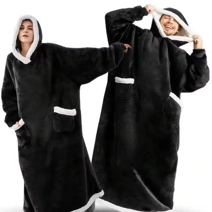 180cm Super Long Flannel Blanket Pyjamas with Sleeves Winter Hoodies Sweatshirt Women Men Pullover Fleece Giant Oversized Outdoor