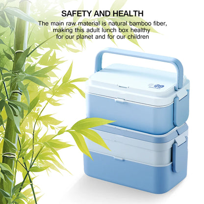2in1 Bento Box,2 Layer Lunch Box for Adult Kids, 63oz Stackable Lunch Container with Spoons & forks,Leak Proof,Microwave Safe