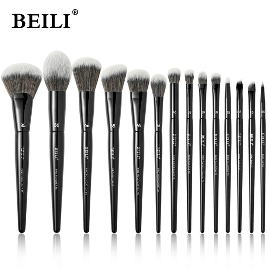 BEILI Black Makeup Brush Set 14 Pcs Vegan Pro Powder Foundation Eyeshadow Highlighter Concealer Blush Eyebrow Brushes Beauty Kit