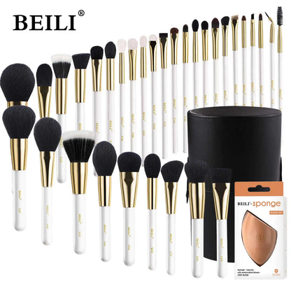 BEILI White Golden Makeup Brushes Set Professional Goat Hair Foundation Contour Bronzer Blush Kakubi Beauty brochas maquillaje