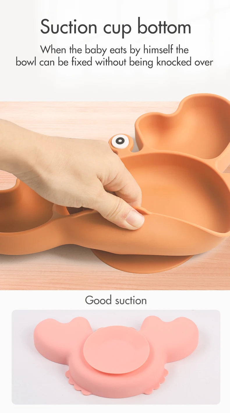 9Pcs Baby Silicone non-Slip Suction Bowl Plate Spoon Waterproof Bib Cup Set Baby Crab Dishes Food Feeding Bowl for Kids BPA Free