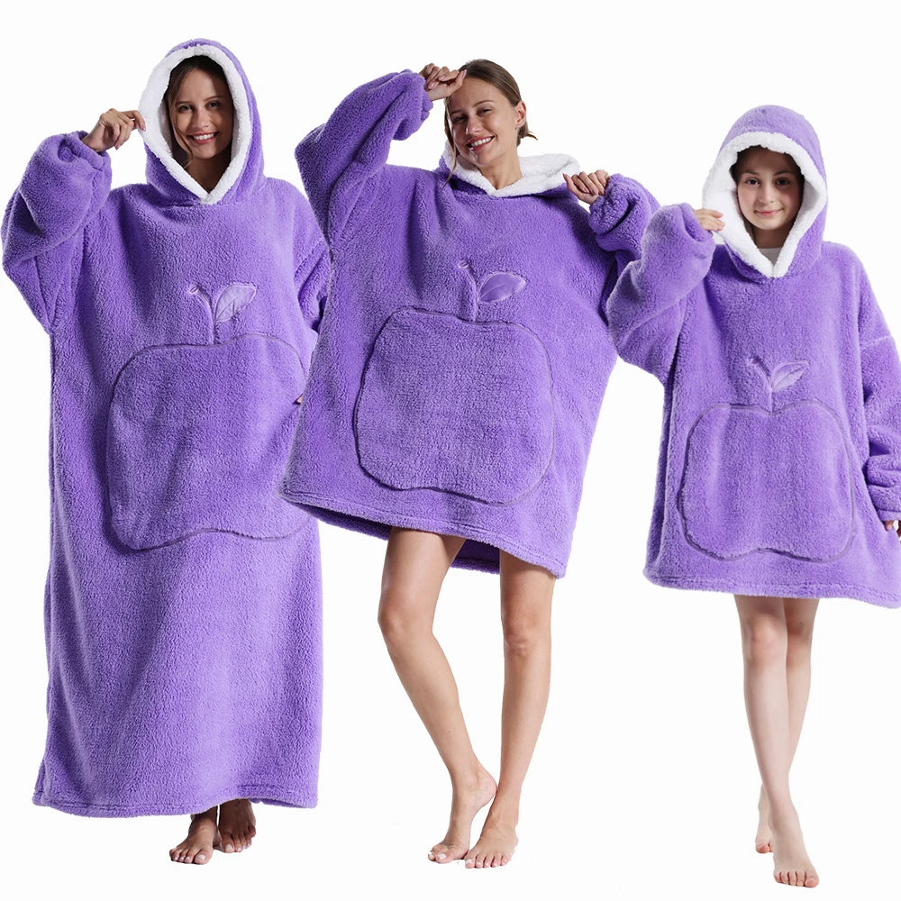 Men Women Oversized Blanket Hoodie - Extra Long Warm Soft Fleece Pullover with Long Flannel Sleeves