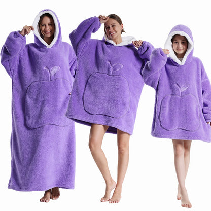 Men Women Oversized Blanket Hoodie - Extra Long Warm Soft Fleece Pullover with Long Flannel Sleeves