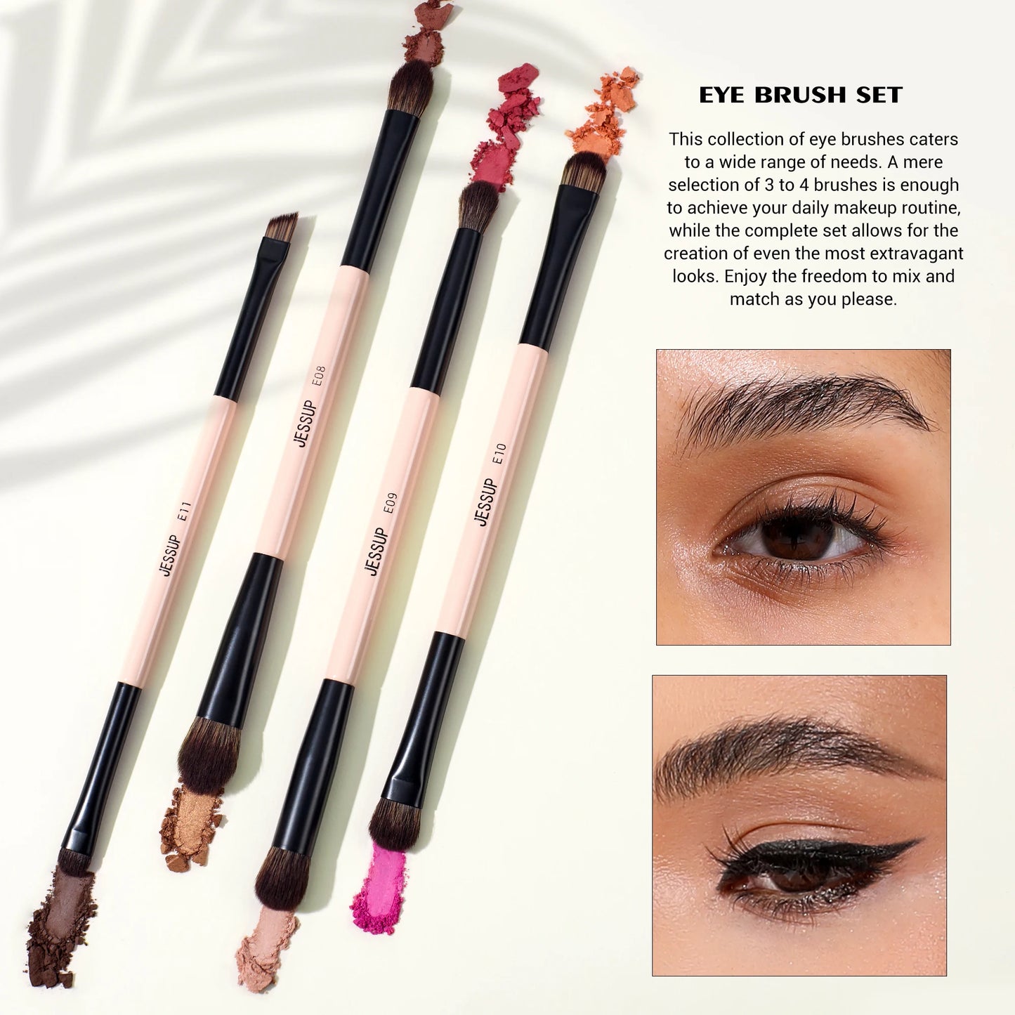 Jessup Double Sided Makeup Brush with Sponge , 3/5/7PCS Eyeshadow Makeup Brushes Set Vegan Hair Powder Contour Highlighter