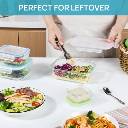 Glass Food Storage Container Set - Airtight Leak-Proof Meal Prep Containers