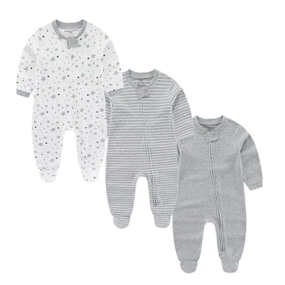 Kiddiezoom 3 Pcs Autumn Winter Solid Zipper Baby Boy Girl Rompers 100%Cotton Soft Newborn Clothes Baby Shower Gifts