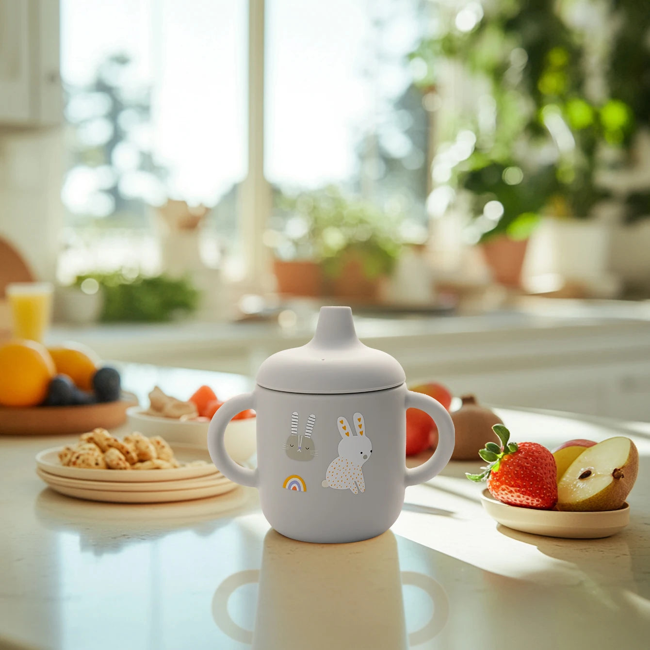 1PCS Cartoon Silicone Baby Feeding Cup BPA Free Leak Proof Training Cup With Handle Travel Friendly Dishwasher Safe Baby Stuff