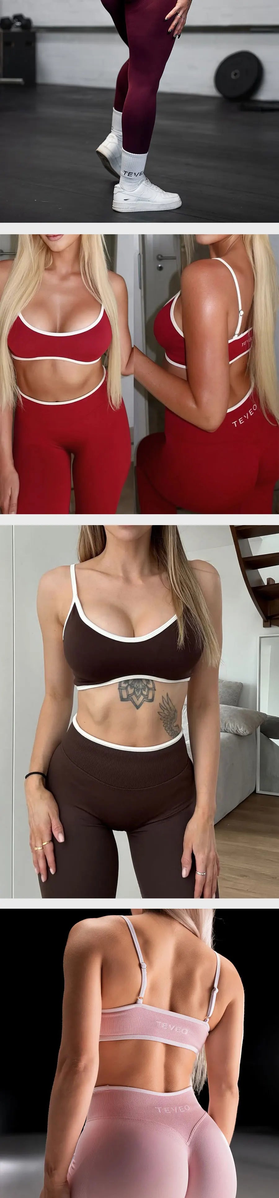 TEVEO 2 Pieces Gym Set Woman leggings  Workout Clothes Bra set Seamless Scrunch legging Yoga Set