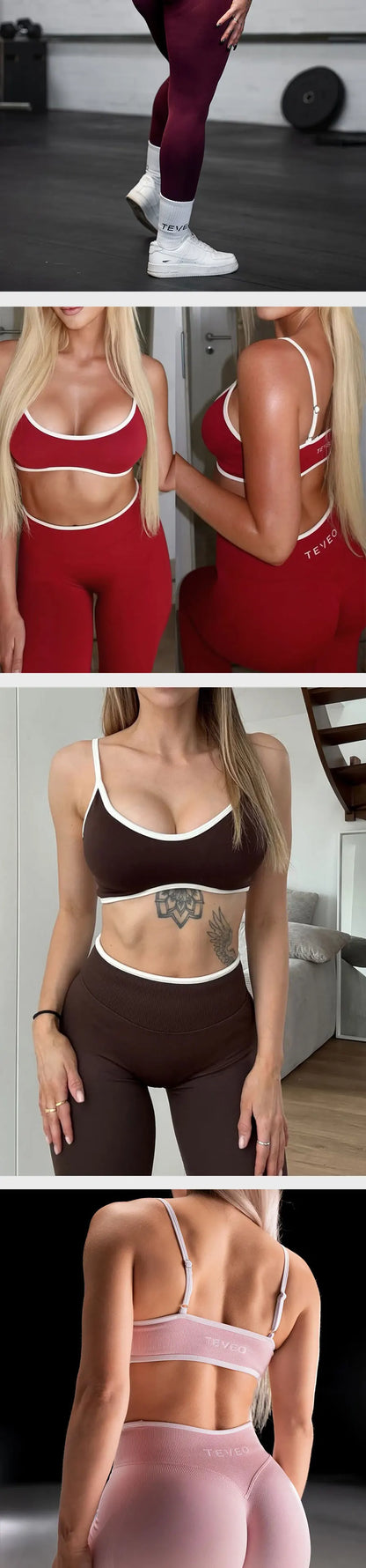 TEVEO 2 Pieces Gym Set Woman leggings  Workout Clothes Bra set Seamless Scrunch legging Yoga Set