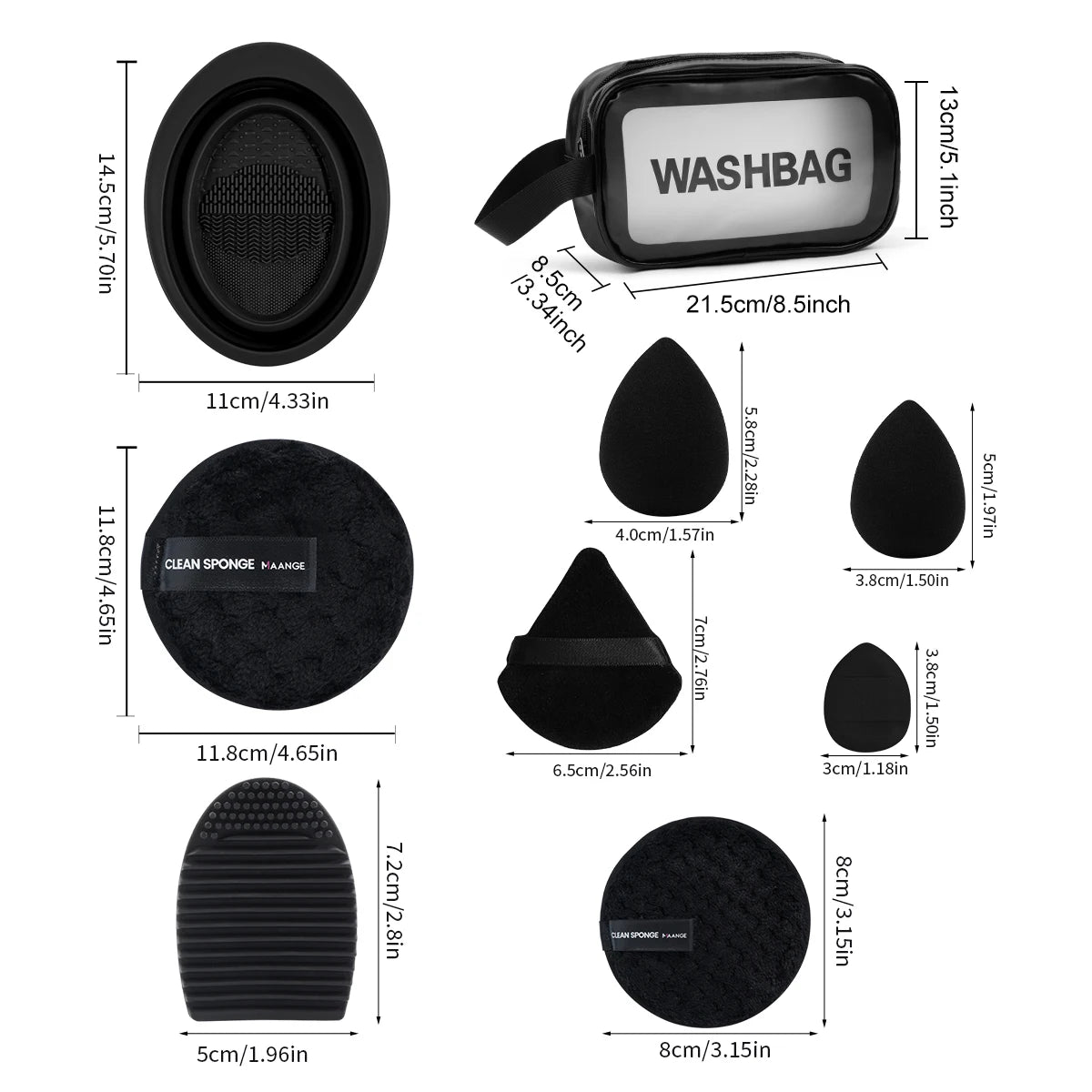 MAANGE 50pcs Makeup Tool Kit 32pcs Pro Foundation Makeup Brushes 13pcs Mixed Blender Sponges Puff Makeup Remover Pad for Travel