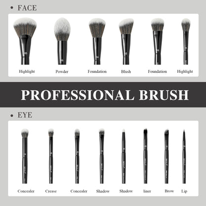 BEILI Black Makeup Brush Set 14 Pcs Vegan Pro Powder Foundation Eyeshadow Highlighter Concealer Blush Eyebrow Brushes Beauty Kit