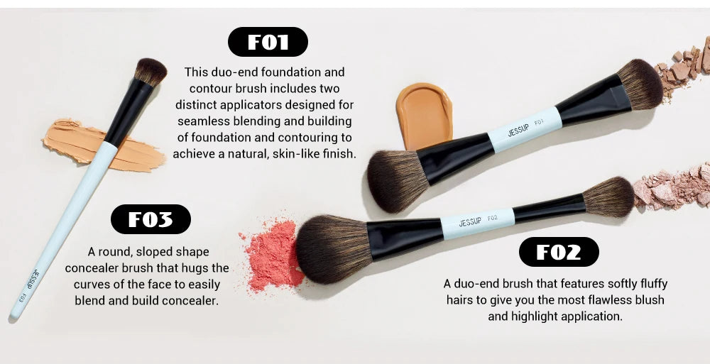 Jessup Face Makeup Brushes Set 2/3/5pcs,Double Ended Makeup Brush Foundation Contour Concealer, Cruelty -free, Bright Cyan T503