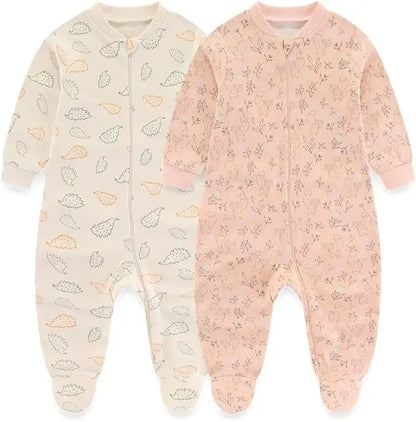 Kiddiezoom 0-12Months Cartoon 1/2 Pieces Long Sleeve Zipper Baby Boys Girl Romper 100%Cotton Soft newborn Jumpsuits