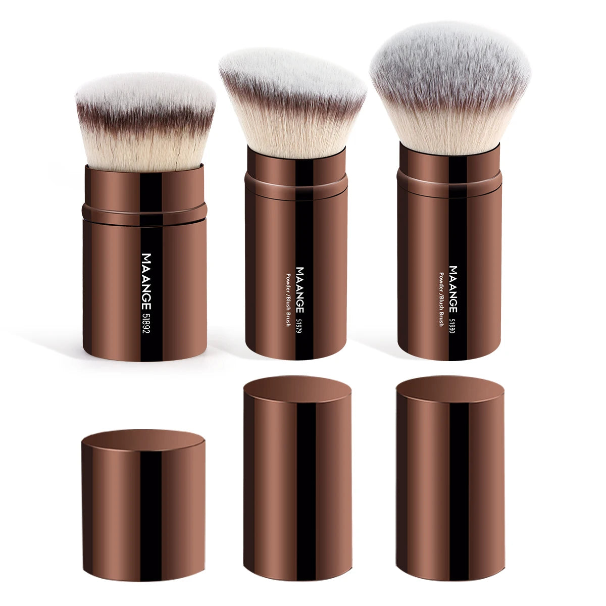 MAANGE 3-Pack Multifunctional Face Makeup Brushes, Nylon Bristle Wand, Unscented, Metal Handle, Portable Retractable Design