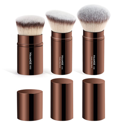 MAANGE 3-Pack Multifunctional Face Makeup Brushes, Nylon Bristle Wand, Unscented, Metal Handle, Portable Retractable Design