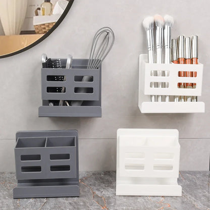 New Hole-free Multifunctional Washbasin Storage Tube Bathroom Toothbrush Razor Storage Rack Wall-mounted Bathroom Supplies