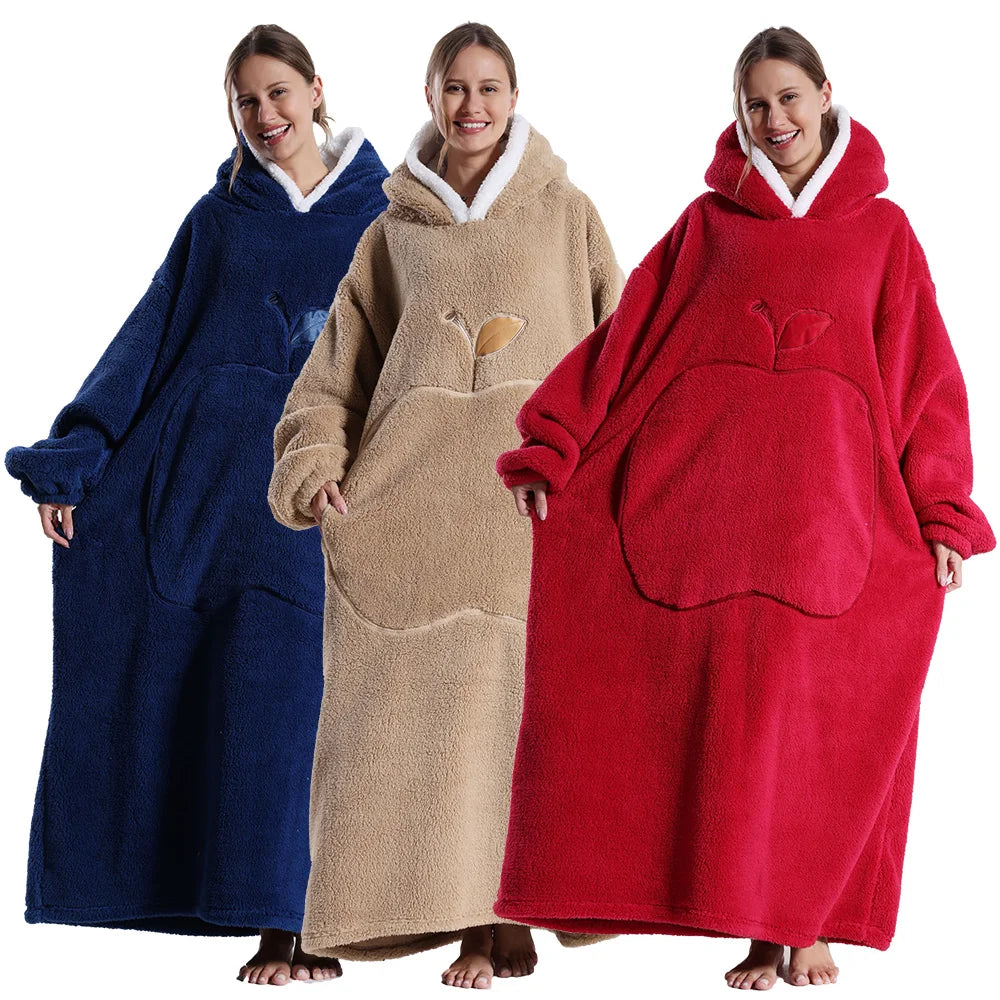 Adults Long Blanket with Sleeves Winter Hoodies Sweatshirt Plus Size Feminino Fleece Wearable Blanket Hoodie Oversized