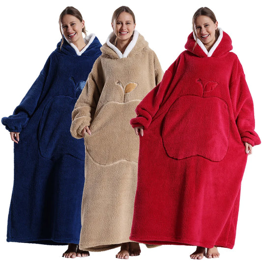 Adults Long Blanket with Sleeves Winter Hoodies Sweatshirt Plus Size Feminino Fleece Wearable Blanket Hoodie Oversized