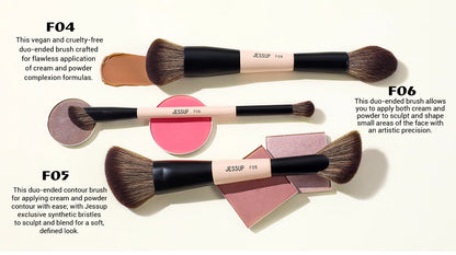 Jessup Double Sided Makeup Brush with Sponge , 3/5/7PCS Eyeshadow Makeup Brushes Set Vegan Hair Powder Contour Highlighter