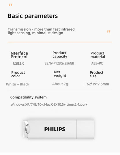Philips USB Flash Drive 2.0, 64GB, Storage Expansion for Photos, Videos, Music, Files