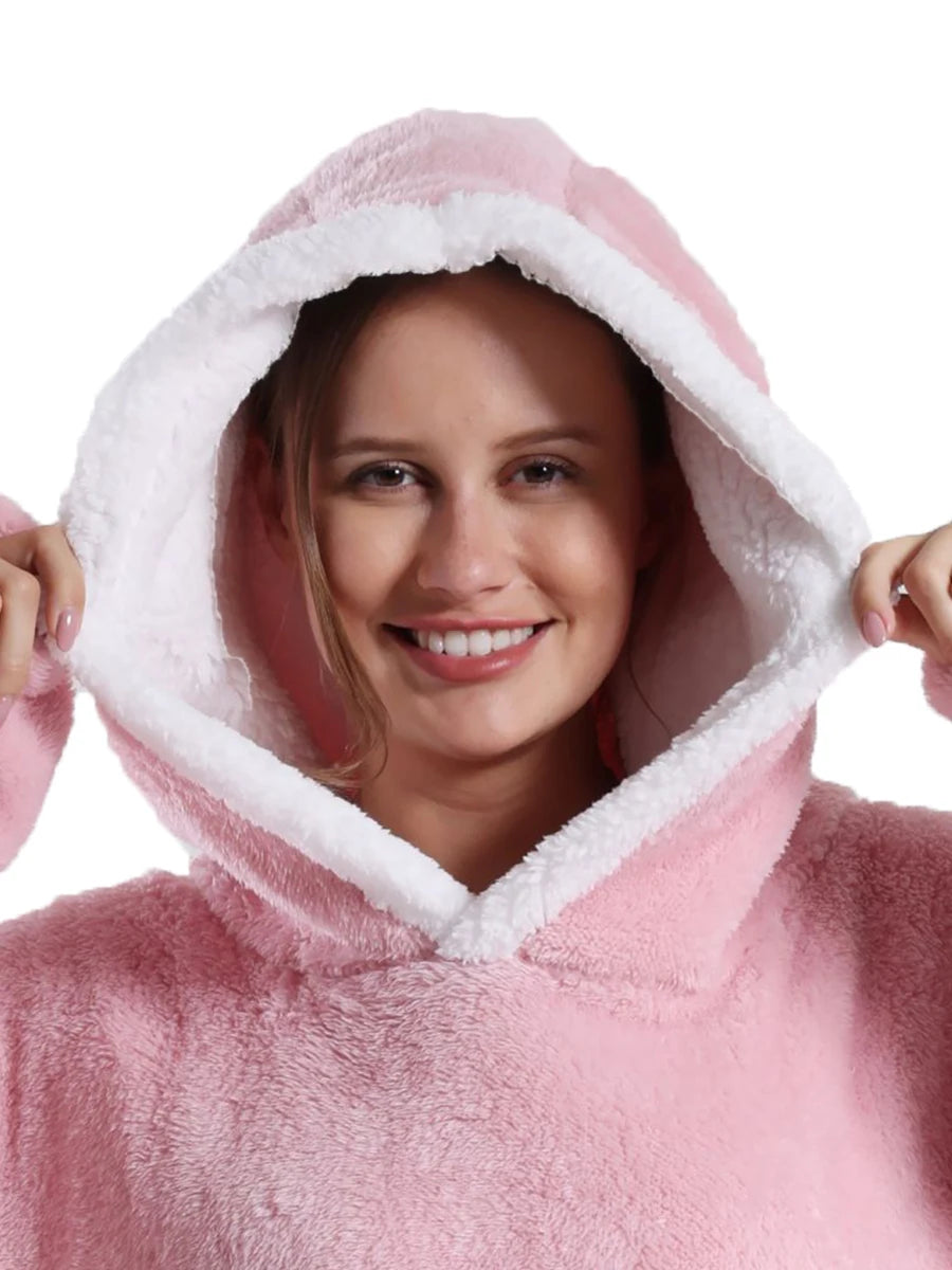 Men Women Oversized Blanket Hoodie - Extra Long Warm Soft Fleece Pullover with Long Flannel Sleeves