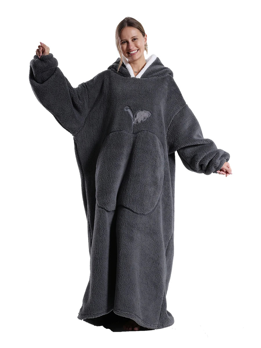 Adults Long Blanket with Sleeves Winter Hoodies Sweatshirt Plus Size Feminino Fleece Wearable Blanket Hoodie Oversized