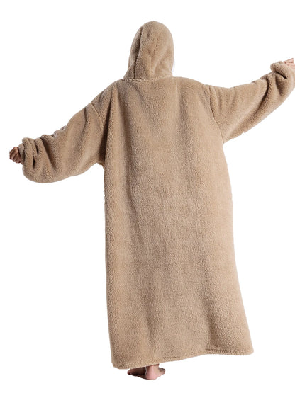 New Warm Wearable Blanket Winter Sweatshirt Oversized Flannel Sherpa Long Hoodie for Adults