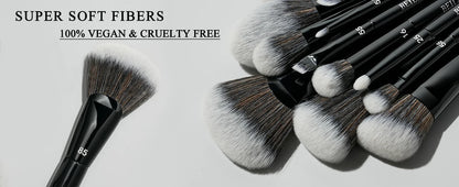 BEILI Black Makeup Brush Set 14 Pcs Vegan Pro Powder Foundation Eyeshadow Highlighter Concealer Blush Eyebrow Brushes Beauty Kit