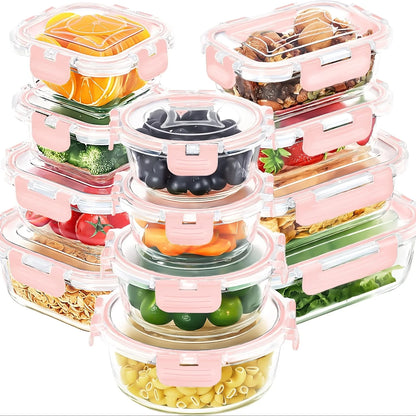 12-Piece Glass Food Storage Container Set - Airtight Leak-Proof Meal Prep Containers
