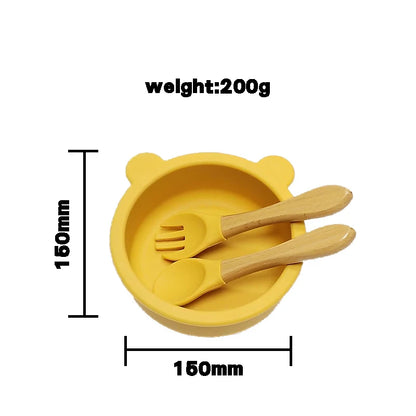 14pcs Silicone Baby Tableware Set Food Children Supplementary Bowl Baby Dinner Plate Fork Spoon Bib Non-slip Bowl Drop-proof Bow