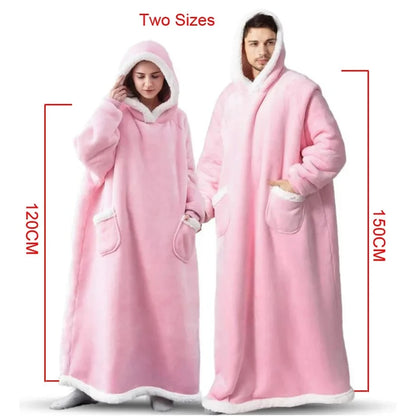 180cm Super Long Flannel Blanket Pyjamas with Sleeves Winter Hoodies Sweatshirt Women Men Pullover Fleece Giant Oversized Outdoor