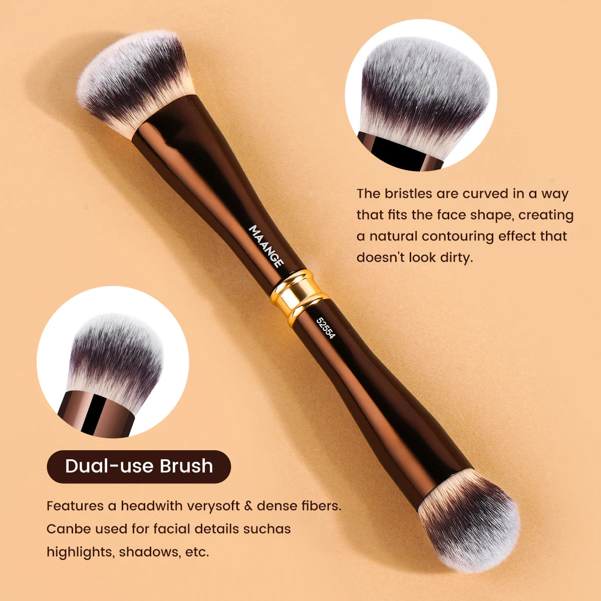 MAANGE 3pcs Dual-Head Multifunctional Makeup Brushes Sloping Foundation Concealer Brush Kabuki for Liquid Cream Blending Beauty