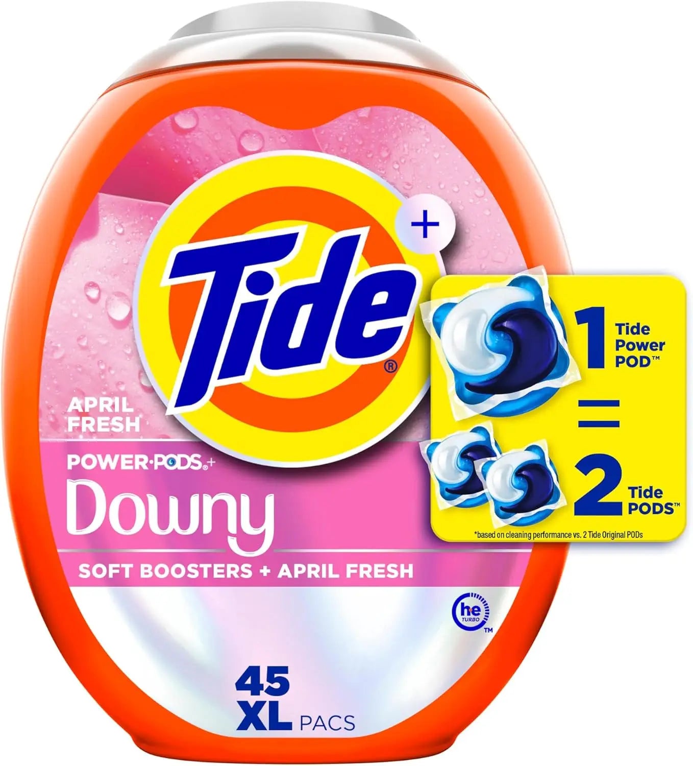 Power PODs 2-in-1 Laundry Detergent Pods with Downy Soft Boosters, Lasting Freshness with April Fresh Scent, 18/45/63 Count
