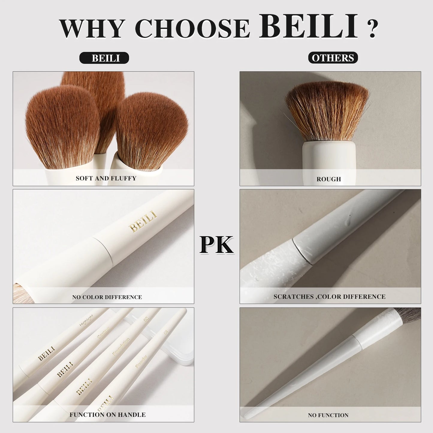 BEILI 15 PCS Makeup Brush Sets Beige Synthetic Hair Brush Foundation Contour Eyeshadow Eyeliner Blush Blending Highlight Brush