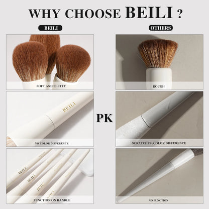 BEILI 15 PCS Makeup Brush Sets Beige Synthetic Hair Brush Foundation Contour Eyeshadow Eyeliner Blush Blending Highlight Brush