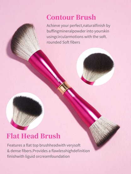 MAANGE Dual-ended Makeup Brush Flat Top Foundation Brush Angled Brush for Contour Mineral Powder Blush