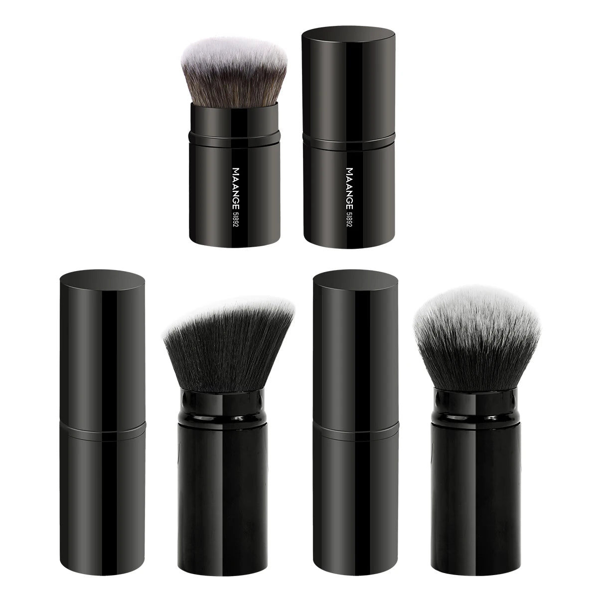 MAANGE 3-Pack Multifunctional Face Makeup Brushes, Nylon Bristle Wand, Unscented, Metal Handle, Portable Retractable Design