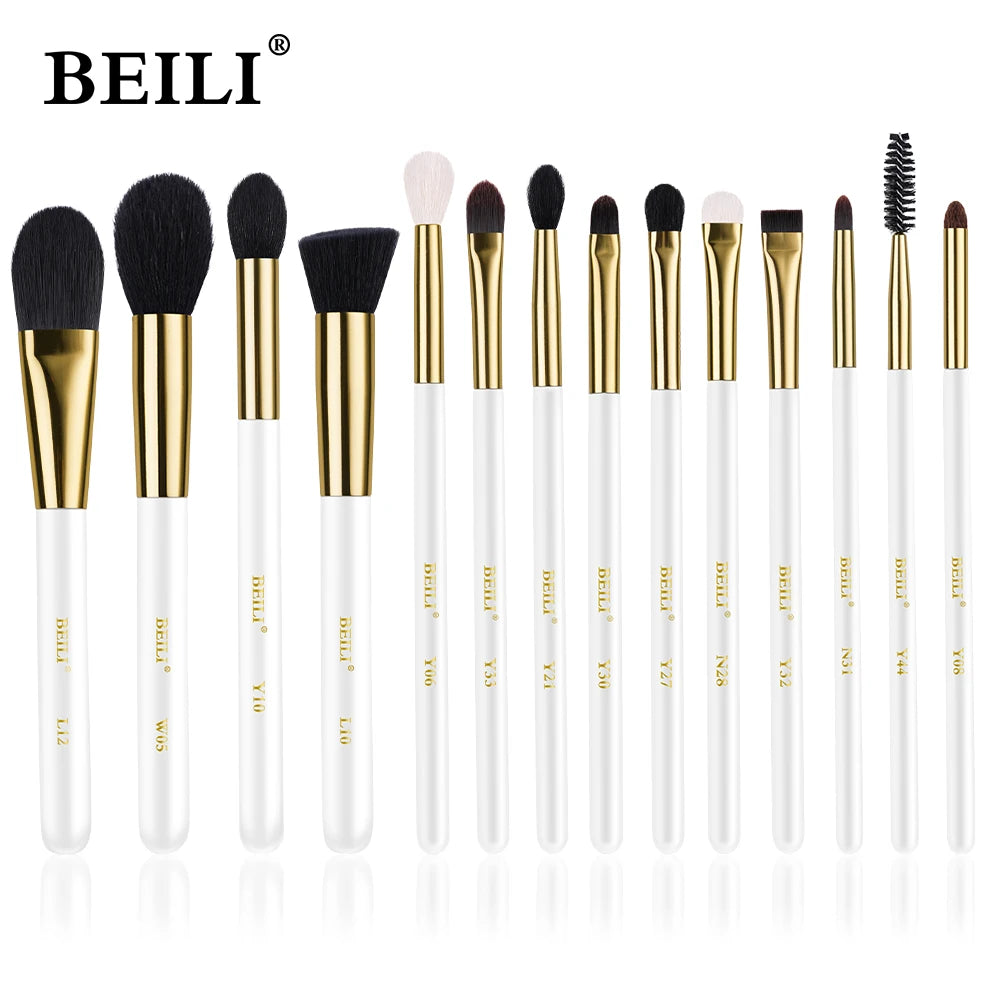 BEILI White Golden Makeup Brushes Set Professional Goat Hair Foundation Contour Bronzer Blush Kakubi Beauty brochas maquillaje