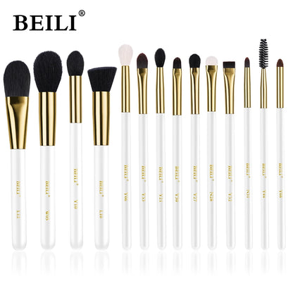 BEILI White Golden Makeup Brushes Set Professional Goat Hair Foundation Contour Bronzer Blush Kakubi Beauty brochas maquillaje
