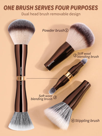MAANGE 4 in 1 Assemble Makeup Brush Set Travel Makeup Brushes with Case Powder Brush, Foundation/Blush Brush, Eyeshadow Brush